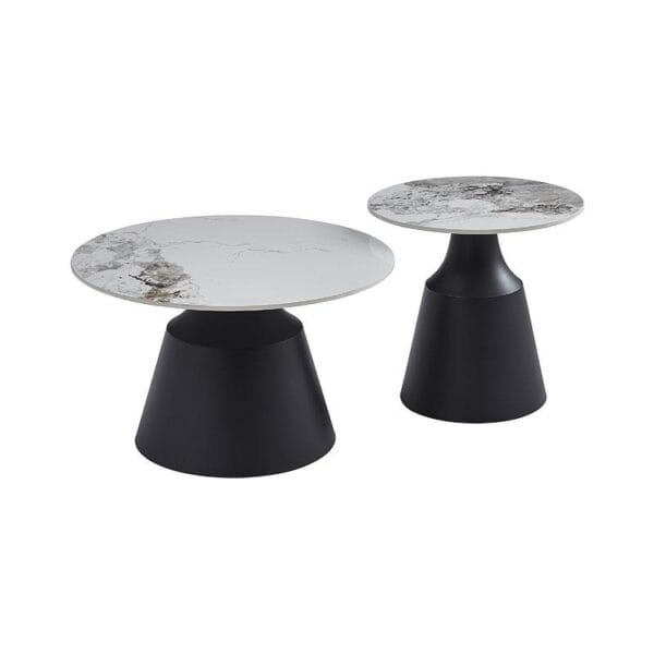 Klub sto 6052 set fi70+fi50 bela keramička ploča/crne metalne noge